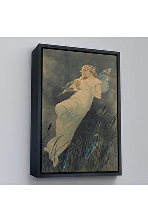 Ahşap Çerçeveli Alphonse Mucha'Nın İris Çiçekleriyle Elf Tablo-7288