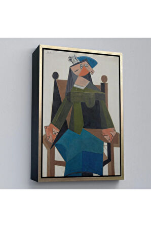 Ahşap Çerçeveli Pablo Picasso - Koltukta Oturan Soyut Kadın Tablosu-7295