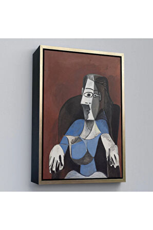 Ahşap Çerçeveli Pablo Picasso - Koltukta Oturan Soyut Kadın Tablosu-7296