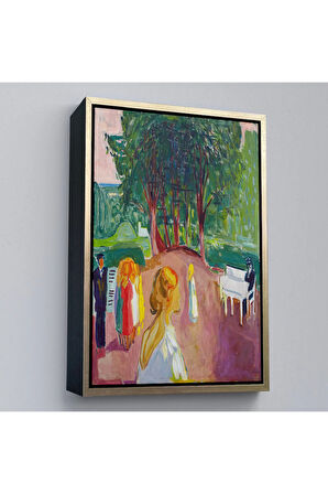 Ahşap Çerçeveli Edvard Munch - Parkta Flört Tablosu-7303