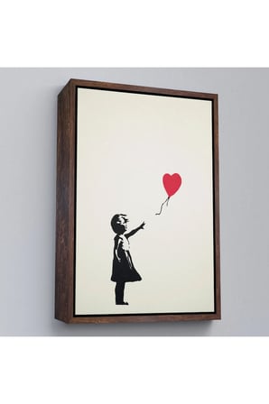 Ahşap Çerçeveli Banksy - Balonlu Kız Tablo - Girl With Balloon-7310