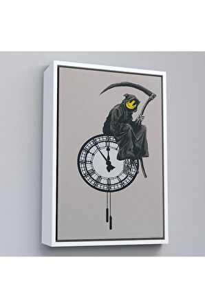 Ahşap Çerçeveli Banksy - Gülen Azrail Tablosu - Grin Reaper-7313