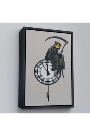 Ahşap Çerçeveli Banksy - Gülen Azrail Tablosu - Grin Reaper-7313