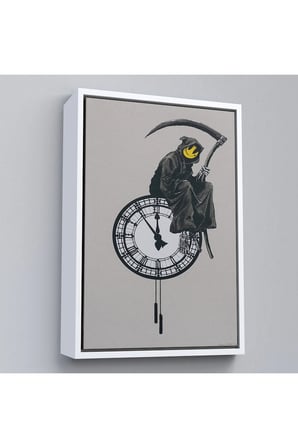 Ahşap Çerçeveli Banksy - Gülen Azrail Tablosu - Grin Reaper-7313
