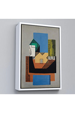 Ahşap Çerçeveli Pablo Picasso - Gitar, Şişe Ve Meyve Kase Tablosu-7317