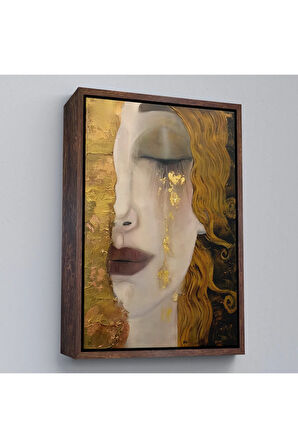 Ahşap Çerçeveli Gustav Klimt - Altın Gözyaşları Tablosu-7319