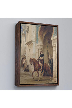 Ahşap Çerçeveli Henri ÉMilien Rousseau - Saraydan Ayrılan Süvari Tablosu - Horseman Leaving À Palace-7330