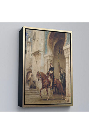 Ahşap Çerçeveli Henri ÉMilien Rousseau - Saraydan Ayrılan Süvari Tablosu - Horseman Leaving À Palace-7330