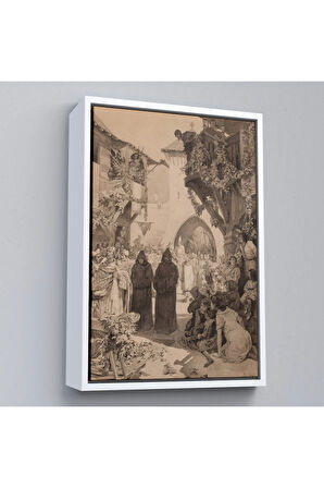 Ahşap Çerçeveli Alphonse Mucha - İmparator Lothair Ve Masum Papa Tablo-7342