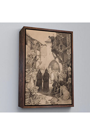 Ahşap Çerçeveli Alphonse Mucha - İmparator Lothair Ve Masum Papa Tablo-7342