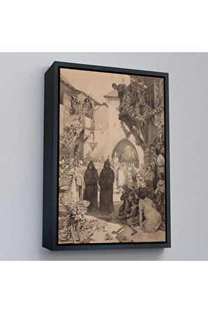 Ahşap Çerçeveli Alphonse Mucha - İmparator Lothair Ve Masum Papa Tablo-7342