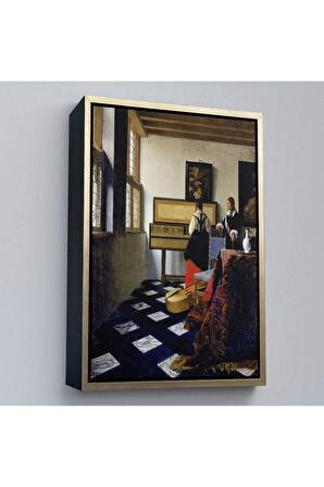 Ahşap Çerçeveli Johannes Vermeer - Müzik Dersi Tablo - The Music Lesson-7348