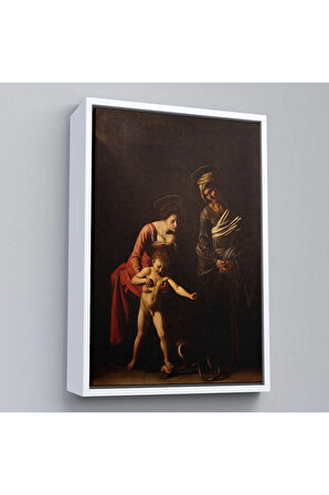 Ahşap Çerçeveli Caravaggio - Madonna Ve Çocuk, Aziz Anne İle Tablo-7359