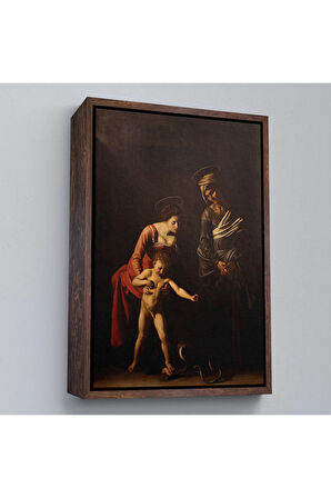 Ahşap Çerçeveli Caravaggio - Madonna Ve Çocuk, Aziz Anne İle Tablo-7359
