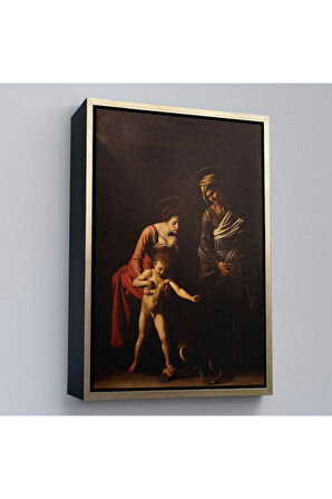 Ahşap Çerçeveli Caravaggio - Madonna Ve Çocuk, Aziz Anne İle Tablo-7359