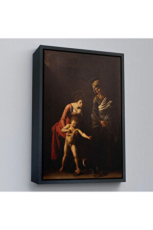 Ahşap Çerçeveli Caravaggio - Madonna Ve Çocuk, Aziz Anne İle Tablo-7359