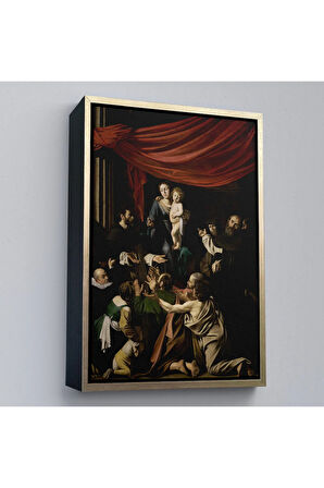 Ahşap Çerçeveli Caravaggio - Tesbih Madonnası Tablo - Madonna Of The Rosary-7360