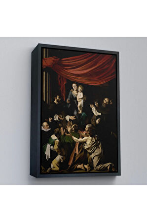 Ahşap Çerçeveli Caravaggio - Tesbih Madonnası Tablo - Madonna Of The Rosary-7360