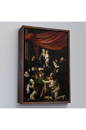 Ahşap Çerçeveli Caravaggio - Tesbih Madonnası Tablo - Madonna Of The Rosary-7360