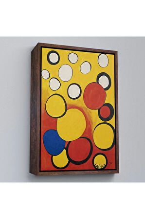 Ahşap Çerçeveli Alexander Calder - Sarı Ve Kırmızı Küreler Tablosu - Orbs On Yellow And Red-7367