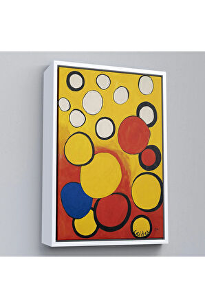 Ahşap Çerçeveli Alexander Calder - Sarı Ve Kırmızı Küreler Tablosu - Orbs On Yellow And Red-7367