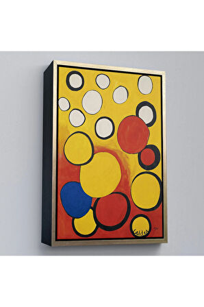 Ahşap Çerçeveli  Calder - Sarı Ve Kırmızı Küreler Tablosu - Orbs On Yellow And Red-7367