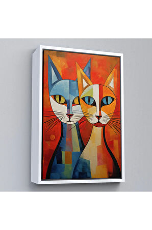 Ahşap Çerçeveli Pablo Picasso Tarzı - Soyut Renkli Kediler Tablo-7369