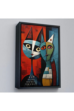 Ahşap Çerçeveli Pablo Picasso Tarzı - Soyut Renkli Kedi Tablo-7370