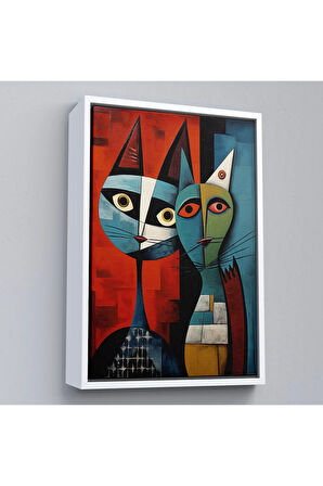 Ahşap Çerçeveli Pablo Picasso Tarzı - Soyut Renkli Kedi Tablo-7370