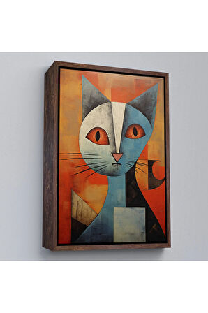 Ahşap Çerçeveli Pablo Picasso Tarzı - Soyut Renkli Kedi Tablo-7373