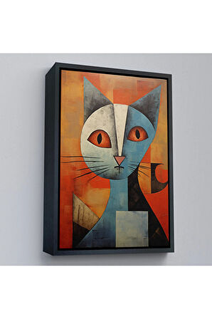 Ahşap Çerçeveli Pablo Picasso Tarzı - Soyut Renkli Kedi Tablo-7373