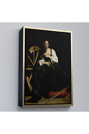 Ahşap Çerçeveli Caravaggio - İskenderiyeli Aziz Catherine Tablosu-7386