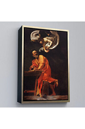 Ahşap Çerçeveli Caravaggio - Aziz Matta Ve Melek Tablosu - Saint Matthew And The Angel-7388