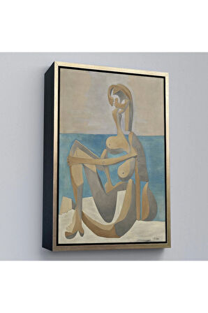 Ahşap Çerçeveli Salvador Dali - Plajda Oturan Yüzücü Tablo - Seated Bather On The Beach-7405
