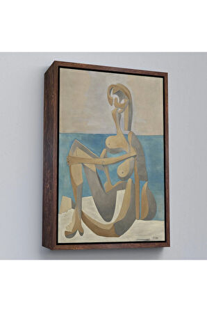 Ahşap Çerçeveli Salvador Dali - Plajda Oturan Yüzücü Tablo - Seated Bather On The Beach-7405