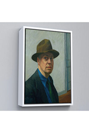 Ahşap Çerçeveli Edward Hopper Tablosu - Self Portrait-7407