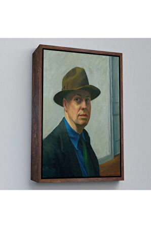 Ahşap Çerçeveli Edward Hopper Tablosu - Self Portrait-7407