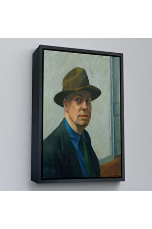 Ahşap Çerçeveli Edward Hopper Tablosu - Self Portrait-7407