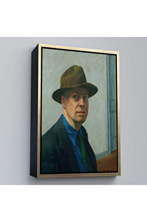 Ahşap Çerçeveli Edward Hopper Tablosu - Self Portrait-7407