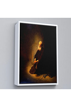 Ahşap Çerçeveli Rembrandt Van Rijn - Hapishanedeki Havari Aziz Peter Diz Çökmüş Tablo-7410