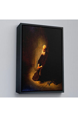 Ahşap Çerçeveli Rembrandt Van Rijn - Hapishanedeki Havari Aziz Peter Diz Çökmüş Tablo-7410