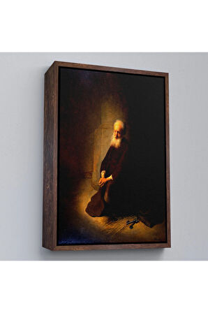Ahşap Çerçeveli Rembrandt Van Rijn - Hapishanedeki Havari Aziz Peter Diz Çökmüş Tablo-7410