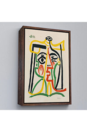 Ahşap Çerçeveli Pablo Picasso - Jacqueline'İn Hasır Şapkalı Tablo-7419