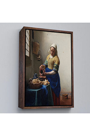 Ahşap Çerçeveli Johannes Vermeer - Sütçü Kız Tablo - The Milkmaid-7434