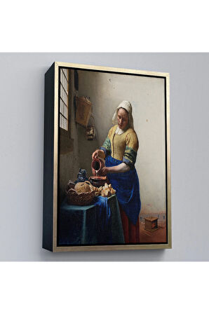 Ahşap Çerçeveli Johannes Vermeer - Sütçü Kız Tablo - The Milkmaid-7434
