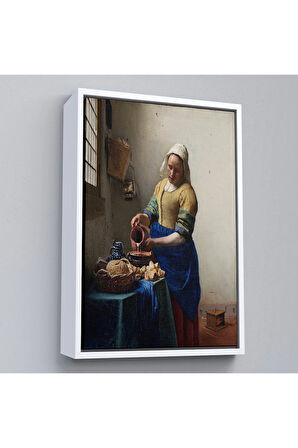 Ahşap Çerçeveli Johannes Vermeer - Sütçü Kız Tablo - The Milkmaid-7434