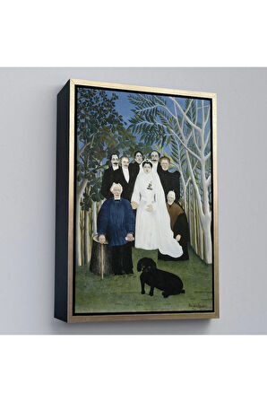 Ahşap Çerçeveli Henri Emilien Rousseau - Düğün Partisi Tablosu - The Wedding Party-7436