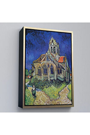 Ahşap Çerçeveli Vincent Van Gogh Auvers'Deki Kilise Tablosu-7445