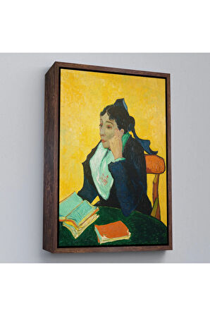 Ahşap Çerçeveli Vincent Van Gogh - Kitaplarla Madame Ginoux Tablosu-7448