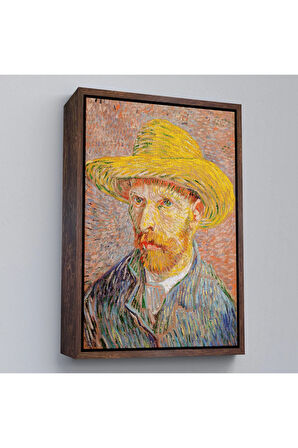 Ahşap Çerçeveli Vincent Van Gogh - Hasır Şapkalı Otoportre Tablosu-7449